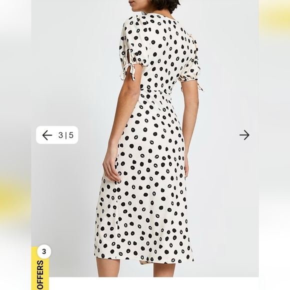 River Island CREAM ASYMMETRIC WRAP MIDI SPOT PRINT DRESS - Picture 3 of 7